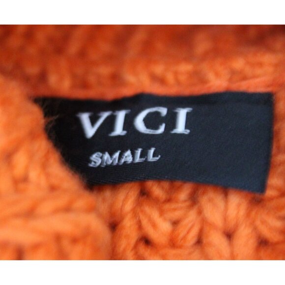 VICI Orange Sweater Mock Neck Chunky Cable Knit Pullover Oversize Size Small - Picture 3 of 5